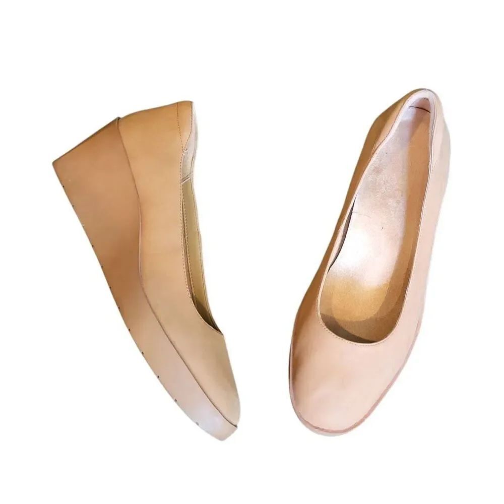 Vionic Wedge Pump Women's 9 Tan Sereno Nubuck Leather Comfort Orthopedic
